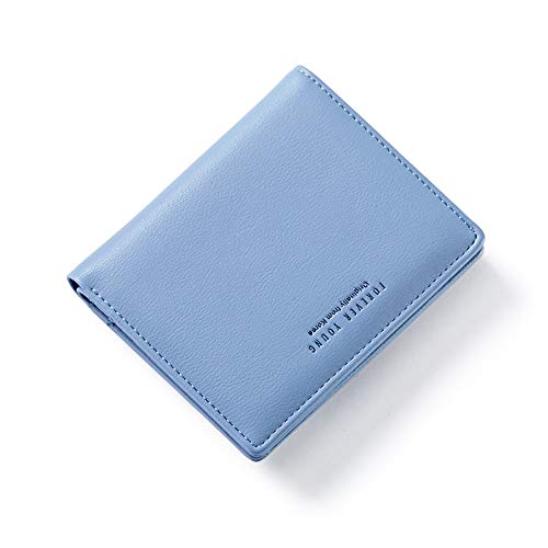 Women Wallets Small Bifold Leather Pocket Wallet Ladies Mini Short Purse - color: Blue