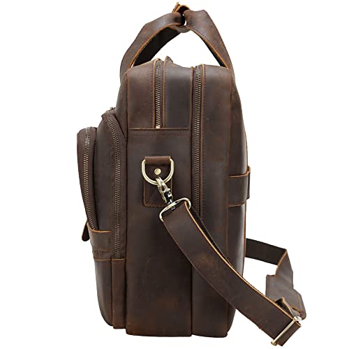 TIDING Vintage Leather Briefcase for Men, X-Large 17.3 Inch Laptop Messenger Shoulder Bag for Office Business Travel