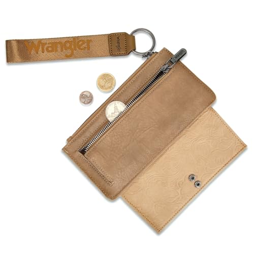 X Wrangler Western Wallet for Women Card Cases & Money Organizers Wristlet Wallet with Zipper Pocket - color: 1-Tan
