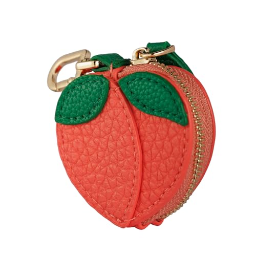 Fruit Coin Purse Bag Charm Keychain, Mini Charm Kawaii Leather Coin Purse Pouch Holder for Airtag Handbag Tote Wallet - color: Peach