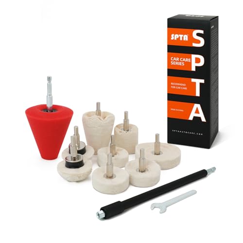 Polishing Wheel, SPTA 9Pcs Polishing Mop Head, Foam Ball Buster Wheel and Rim Polisher System Attaches to Drill for Metal Aluminum,Stainless Steel,Chrome,Jewelry,Wood,Plastic,Ceramic,Glass,etc-PMFCRAW