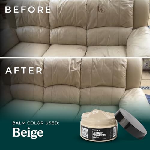 Clyde's™ Leather Company Leather Recoloring Balm – Color Restore & Scratch Repair Kit for Faded Leather Furniture, Car Seats, Sofa & Vinyl | 23 Colors | Non-Toxic Dye - color: Beige, size: 100ML