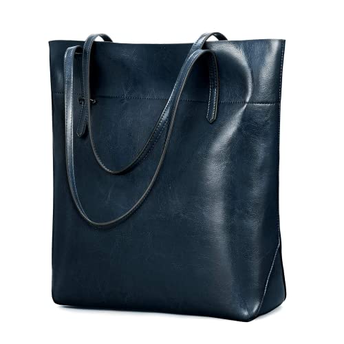 Kattee Vintage Genuine Leather Tote Shoulder Handbag for Woman - color: Blue