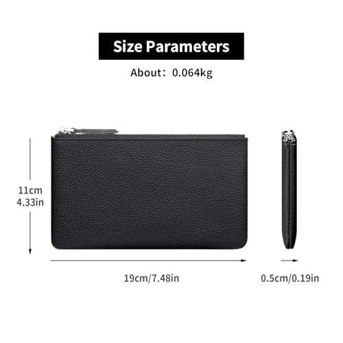 Genuine Leather Zipper Purse, Travel Makeup Bag With Zipper for Men Women Coin Bag Lipstick Cosmetic Accessories Organizer, Travel Kit Storage Pouch (Black) - color: Black