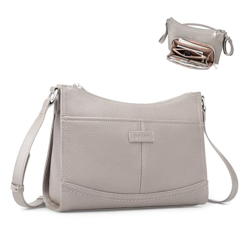 befen Genuine Leather Crossbody Bags for Women Travel Wallet Purse | Real Leather, Purse with Built in Wallet, RFID Blocking, 8 Card Slots, Crossbody Bag with Wallet, Detachable Shoulder Strap - color: Z02-beige Grey