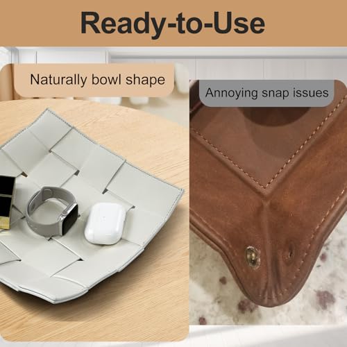 MSJGA Valet Tray for Men and Women PU Leather Key Holder Bowl for Entryway Table Bedside Nightstand Desk Catchall Organizer Tray for Wallet, Watch, Key, Phone Men's Gift - 9.8" L x 9.8" W x 2" H - color: White