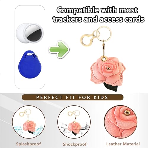 BORKUANA PU Leather Keychain holder Protective Case Compatible with AirTag - color: Rose C