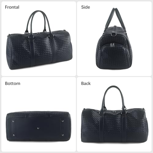 Weekender Bags for Women Woven Leather Travel Duffle Bag Gym Tote (Navy) | Carry On Bag for Men with Shoe Compartment Dry and Wet Separation - color: Dark Blue