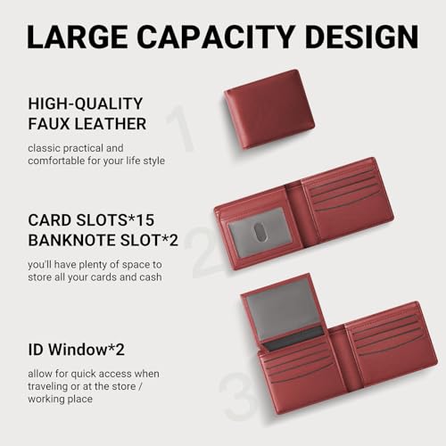 GNDR Wallet For Men RFID Blocking Red Wallets Bifold Faux Leather Card Holder Front Pocket Mens Accessories With Gift Box - color: Red-06