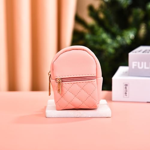 Mini Backpack Cute Cosmetic Bag for Women, Creative Cute Pendant Keychain Key-chains Keyrings PU Leather Makeup Bag Key Lipstick Card Holder Data Cable Organizer Zipper Pouch - color: Pink