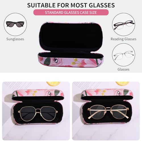 PERFECTSIGHT Sunglasses Case, Large Hard Shell Glasses Case, Cute PU Leather Protective Eyeglasses Case for Women Men - color: Pink Flower