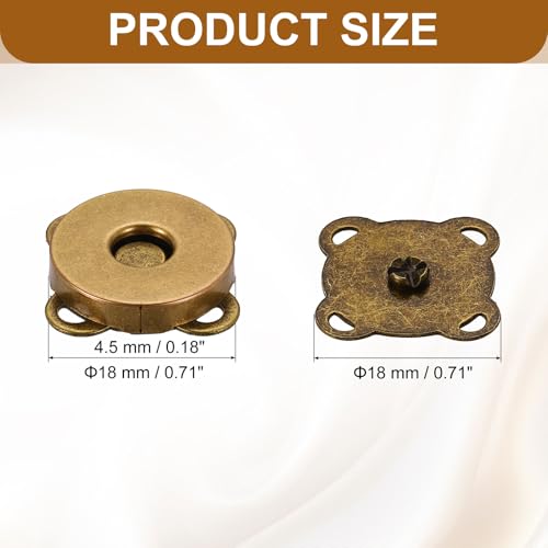 PATIKIL 18mm Magnetic Snap Buttons Set, 12Pcs Copper Magnetic Purse Closure Fastener Clasps Replacement Tool Kit for Purses Handbags Clothes Sewing DIY Craft, Coppery - color: Coppery, size: 18mm