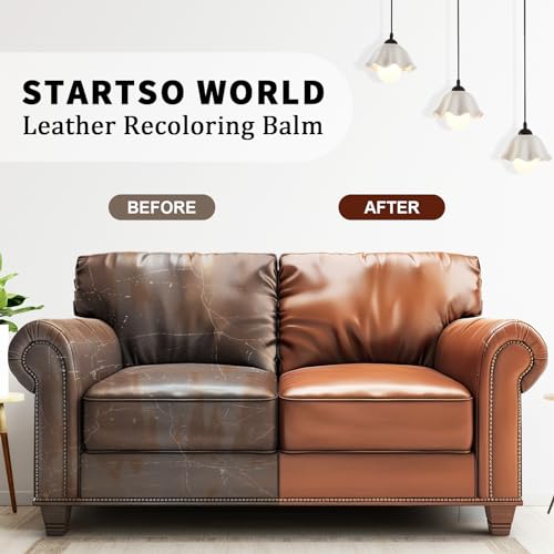 STARTSO WORLD Leather Recoloring Balm, Tan Leather Repair Kit for Furniture, Leather Dye, Leather Color Restorer for Couches, Leather Couch Paint | Repair, Restore Faded & Scratched Leather