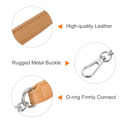 uxcell Purse Chain Strap, 39" Leather Iron Flat Chain Strap Handbag Chains Purse Handles Shoulder Replacement Strap (Beige Strap Silver Chain) - color: Beige, Silver, size: 39"