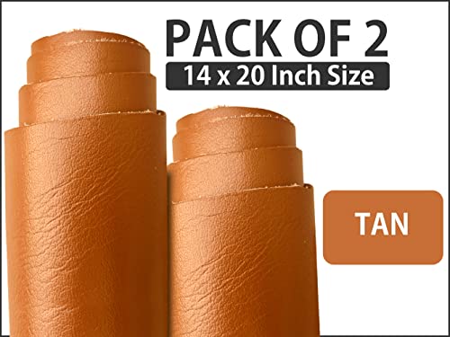 2 Pieces of Tan 14x20 Inch Genuine Leather Pieces Real Cowhide Full Grain Sheets for Crafting Leatherworking Leathercraft Repair Crafts Offcuts TPS13526 - color: 2 Pieces of 14x20 Inch (Tan)