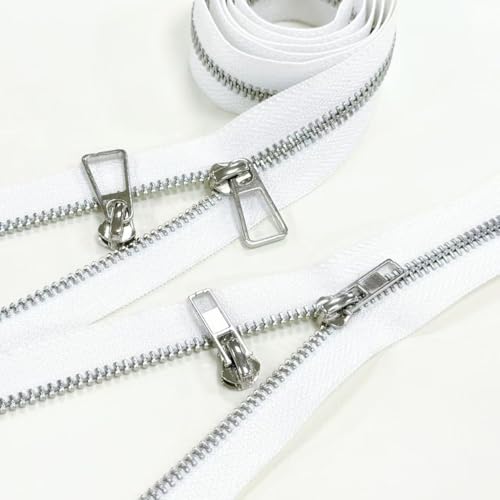 #5 Heavy Duty Metal Zipper 5 Pieces 1 Yard Long Each(White/Black Teeth) - color: White/Black Teeth