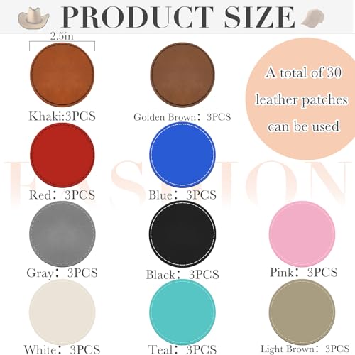 Dunzy 30 Pcs Blank Leather Hat Patches with Adhesive 2.5 Inch Round Laserable Leatherette Patch Faux Leather Patches Sewing Laser Engraving Supplies for Hats Jackets Backpacks(Colorful) - color: Colorful