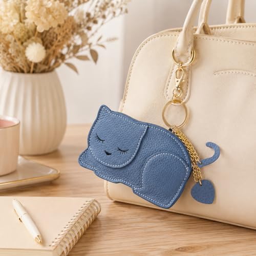Crab Coin Purse Keychain Bag - Cat Change Pouch Small Cute Wallet Charms - color: C-blue