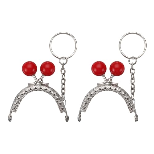 uxcell 2 Pcs Metal Purse Frame, 5cm/1.97" Beads Silver Kiss Lock Clasp Arch Embossing Bag Frames with Key Ring for Purse Making Clutch Bag Coin Purse, Red - color: Red