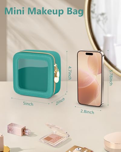 Soimeat Mini Makeup Bag, Small Makeup Bag for Purse, Waterproof Clear Makeup bag, Leather Cosmetic Bag, Square Make Up Bag Pouch, Toiletry Bag for Travel, Car and Women, Green - color: Green, size: Mini