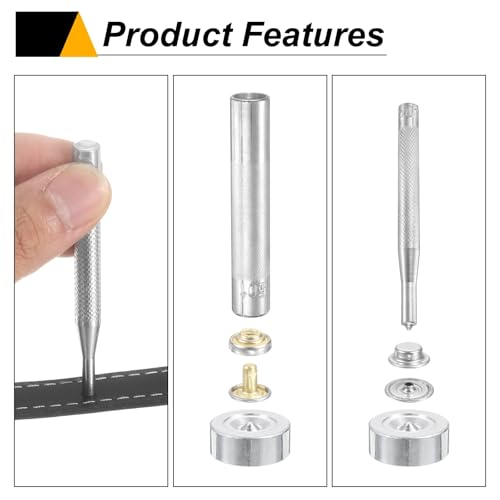 HARFINGTON 24Set Leather Snaps Fasteners Kit 15mm Dia Brass Press-Stud Cap Button 2.95" Length Metal Snap Buttons with 4 Install Tools for Coat Bag Leather Marine Boat Canvas, Silver - color: Silver, size: 15mm
