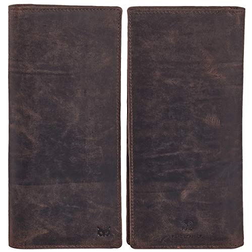 Long Wallet for Men Women Leather Slim Bifold RFID Blocking Card Holder | Real Top Grain Leather, Stylish 18 Credit Card Slots, 2 ID Windows, 2 Currency Sleeves, Gift Box, (Coffee, Crazy Horse) - color: Coffee Crazy Horse