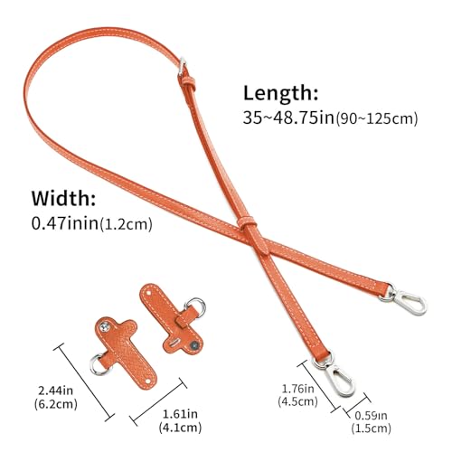 DEVPSISR Leather Strap Suitable for Longchamp Handbag,Crossbody Adjustable Shoulder Strap Conversion Kit - color: Orange-silver