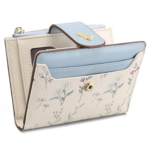 GAEKEAO Wallet Women Small RFID Vegen Leather Card Holder for Women | Compact leather wallet, credit card holder, RFID protection, ID window, coin pocket, lightweight travel purse - color: Blue