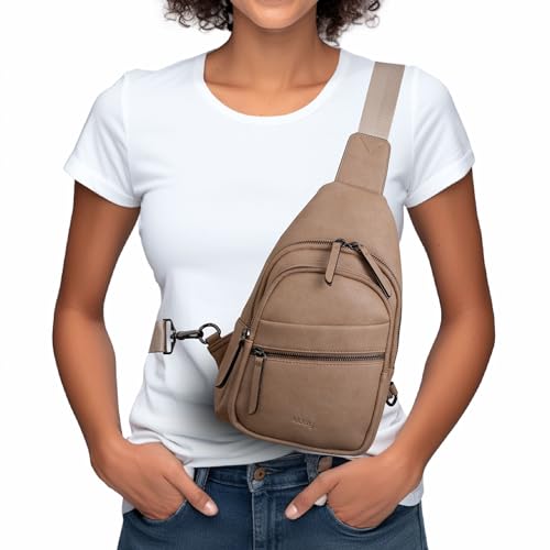Alldaily Large Sling Bag for Women Crossbody Purse Leather Fashionable Trendy Chest Bag for Travel, Fanny Pack (Beige) - color: Beige