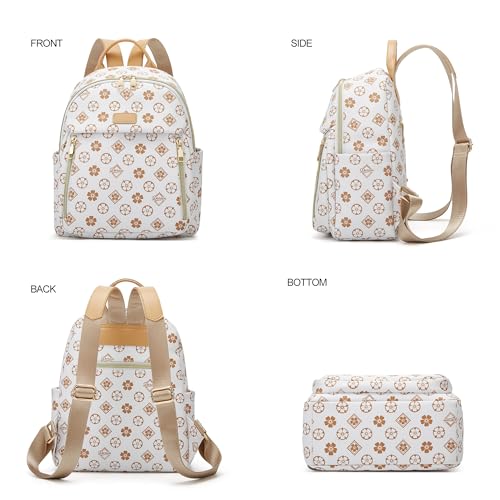 Makes Mini Backpack for Women, Small Casual Backpacks Daily Travel Bag 2pcs | Small Bookbag,Work Travel School PU Leather Shoulder Bag Mochilas Para Mujer Rucksack Gifts for Lady Girls Mother Wife - color: Beige Flower