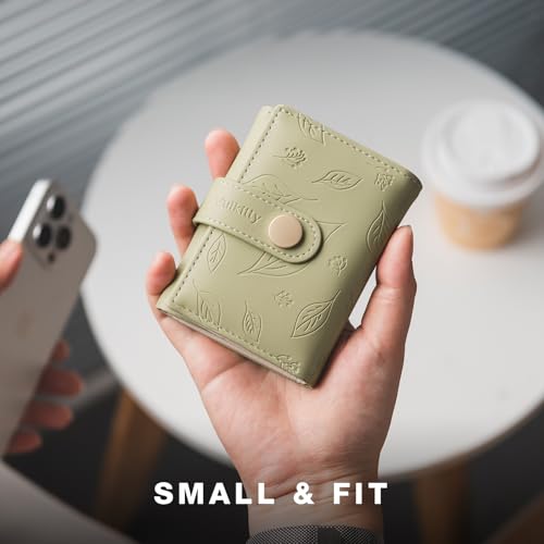 Vulkitty Small Wallet for Women, Trifold Leather Cute Womens Wallet with ID Window, RFID Blocking Security Ladies Wallet, Ultra Slim Compact Card Holder, Stylish Thin Women's Wallet, Green - color: Green