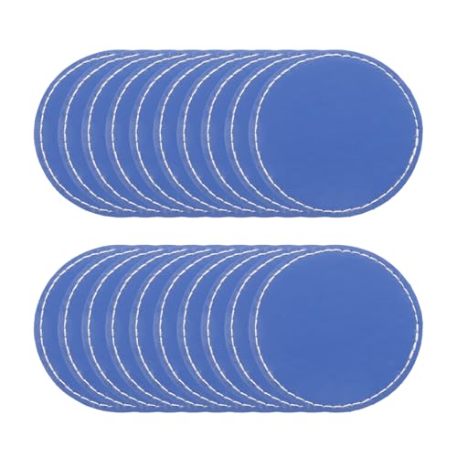 MECCANIXITY Blank Leatherette Patches, 2.5 Inch Round Faux Leather Hats Patches with Adhesive Iron-on Heat Press Laserable Rustic for Hats DIY Fabric Repair Sew(Blue, Pack of 25) - color: Blue