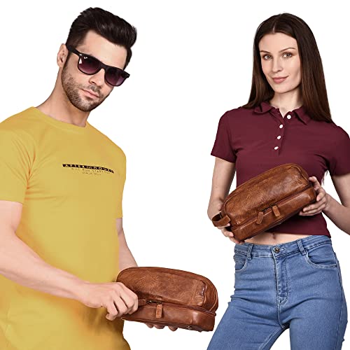 Premium Handmade Leather Toiletry Bags for Men and Women, Genuine Leather Dopp Kit and Shaving Bag for Men, Travel Cosmetic Bag for Womens and Mens, Retro - Dark Brown - color: Retro - Brown (Large)