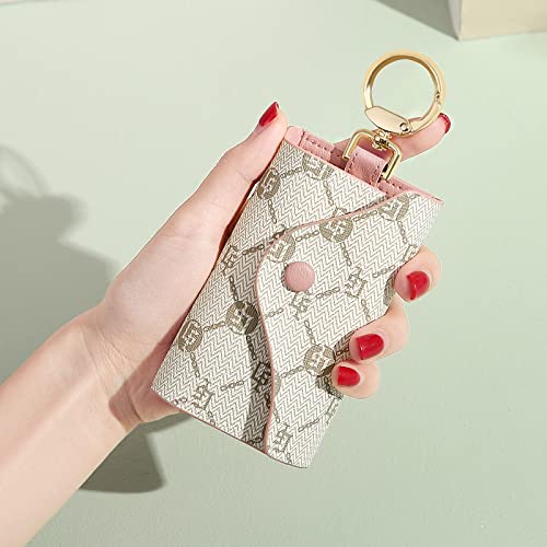 GOLF SUPAGS Women PVC Leather Car Key Chain Card Holder Wallet Pouch 6 Hook Snap Closure keys Money Organizer Case | Card Holder - color: Pink×White, style-2