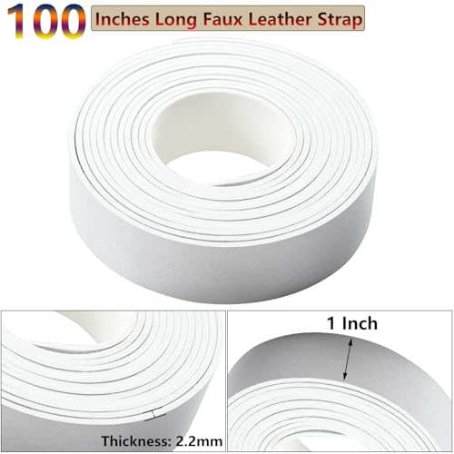 Picheng Flat Faux Leather Strap: 1 Inch Wide Pearl Silver Leather Strips - color: Pearl Silver