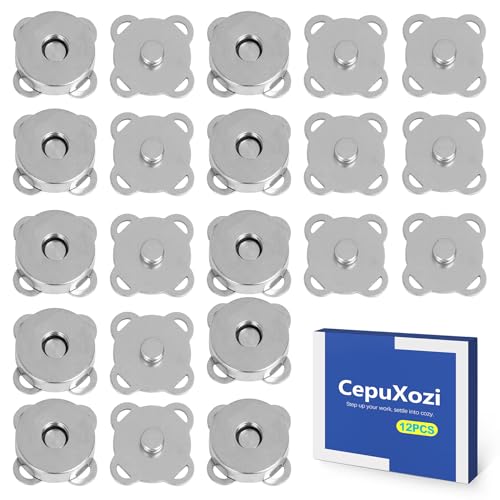 CepuXozi 14mm Silver Sew On Magnetic Snap Buttons, Strong Heavy Duty Magnetic Closures Clasps, Hidden Purse Snaps for Handbags Totes Leather Clothes, DIY Craft Scrapbooking Bag Making Accessories