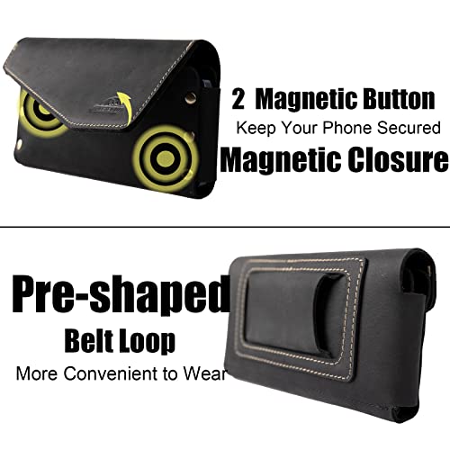 Topstache Belt Loop Leather Cell Phone Holster for iPhone 17/16/15 Pro Max, Galaxy S25/S24 Ultra - Magnetic Closure Cell Phone Pouch - Leather Belt Holder Fit Protective Case on, XL,Black - color: Belt Loop-Black, size: X-Large