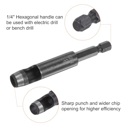 HARFINGTON Leather Hole Punch Tool 8mm 45#Steel 1/4 Hex Shank Drill Bits Electric Hollow Punch Set with 5.5" Half-Round File for Leathercraft Belt Fabric PVC Plastic Handbags Watch Band DIY - size: 8mm