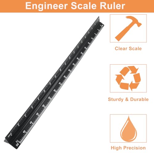 Piutouyar 12 Inch Engineer Scale Ruler, Metal Engineering Ruler, Black - color: Black