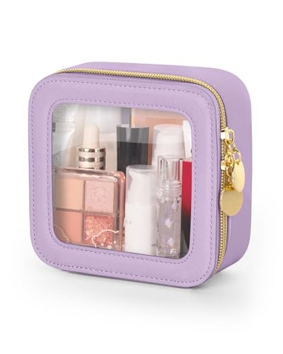 Soimeat Mini Makeup Bag, Small Makeup Bag for Purse, Waterproof Clear Makeup bag, Leather Cosmetic Bag, Square Make Up Bag Pouch, Toiletry Bag for Travel, Car and Women, Purple - color: Purple, size: Mini