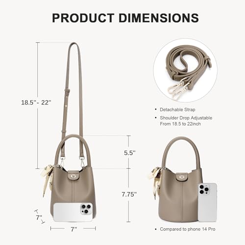 BOSTANTEN Small Crossbody Bags for Women Vegan Leather Purse Bucket bag | Removable Shoulder Strap, Mini and Cute, With Silk Scarf, Designer and Trendy, Soft Casual for Everyday Travel - color: Camel Brown