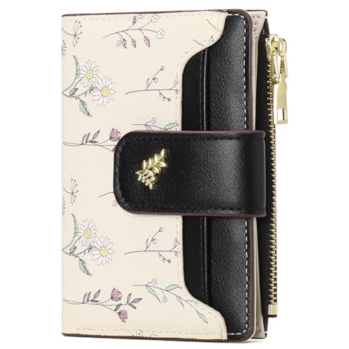 GAEKEAO Wallet Women Small RFID Vegen Leather Card Holder for Women | Compact leather wallet, credit card holder, RFID protection, ID window, coin pocket, lightweight travel purse - color: Black