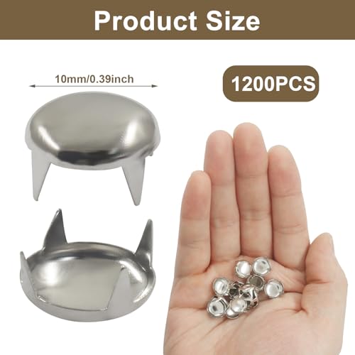 Seimneire 200 PCS Silver 10mm Round Pyramid Studs