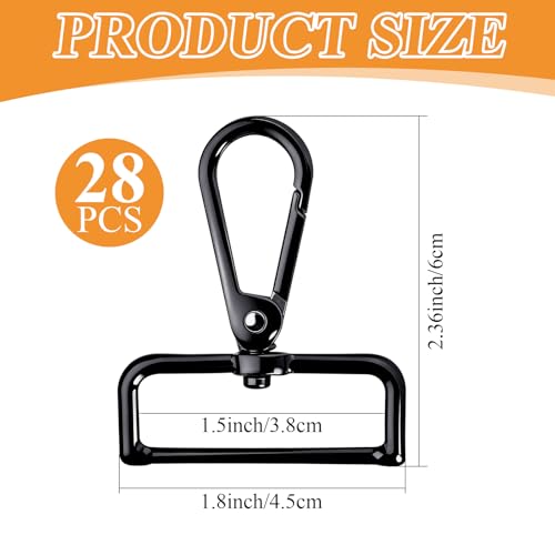1-1/2 Inch D Ring Swivel Lobster Claw Clasps, 28 Pcs Lobster Claw Swivel Clasps Metal Lobster Lanyard Clasp Keychain Clips Hook for DIY Crafts Keychain Purse Handbag Making(Black) - color: Black
