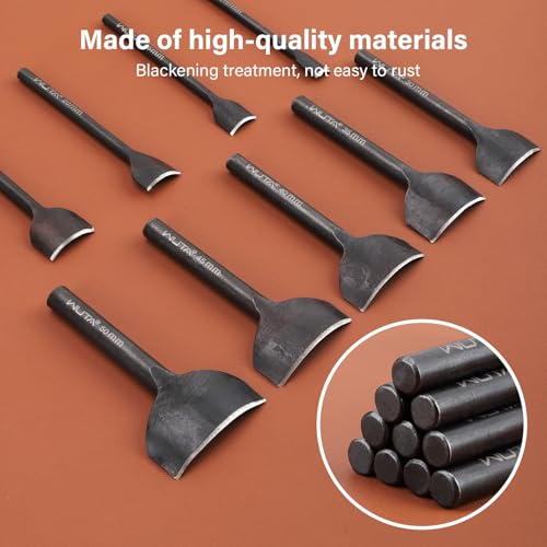 WUTA 5pcs Conner Punch Set,Black Carbon Steel Leather Craft Tools,Half-Round Leather Hole Punch Tool for Wallets, Strap Belts, Bags