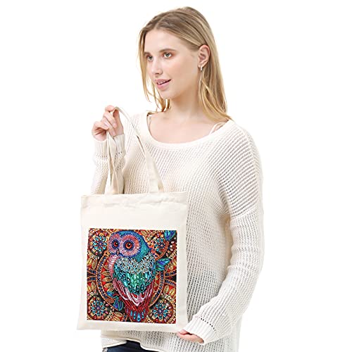 5D Diamond Painting Shopping Canvas Tote Bag Art DIY Painting Pen Handmade Handbags Owl Pattern for Women