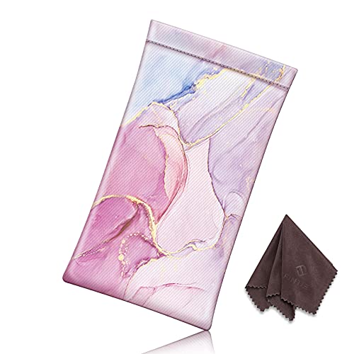 FINTIE Soft Eyeglasses Case with Cleaning Cloth, Squeeze Top Glasses Pouch | Sunglasses Eyewear Bag, Vegan Leather, For Reading /Prescription Glasses Storage, For Women Daily Carry - color: Glittering Marble