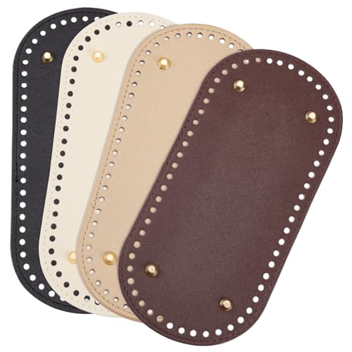 PH PandaHall 4pcs Bag Bottom Base Pads, 4 Colors Oval Crochet Bag Bottom PU Leather Bottom Shaper Pad with Hole Knitting Crochet Base Purse Bottom for DIY Crochet Handbag Making, 10x4.7inch - size: 10x4.7 inch
