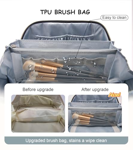 BOYATU Travel Makeup Bags Cosmetic Organizer Bag: Floral Make up Bag | 3 Pcs Set Large Capacity Makeup Bag with Compartments - Waterproof Leather Toiletry Bags with Handle for Women (Blue) - color: 01-Light Blue