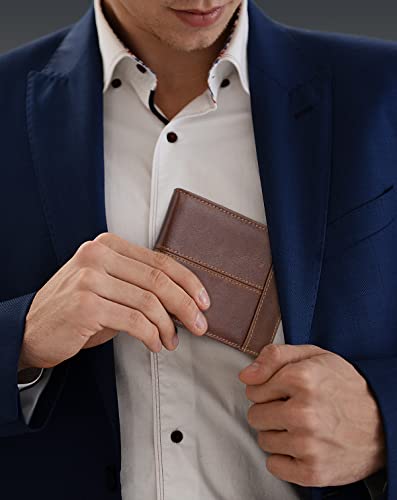Swallowmall Wallet for Men RFID Blocking Genuine Leather Mens Wallets Bifold with 1 ID Window 15 Card Slots coffee brown - color: coffee brown